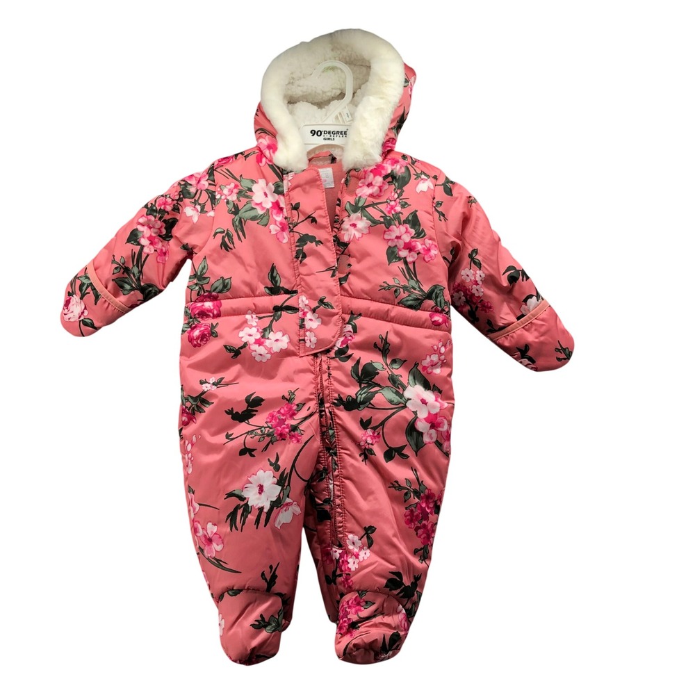 Childrens Place Baby Girls 3-6M Floral Fleece Lined Pram Suit Snowsuit Bunting